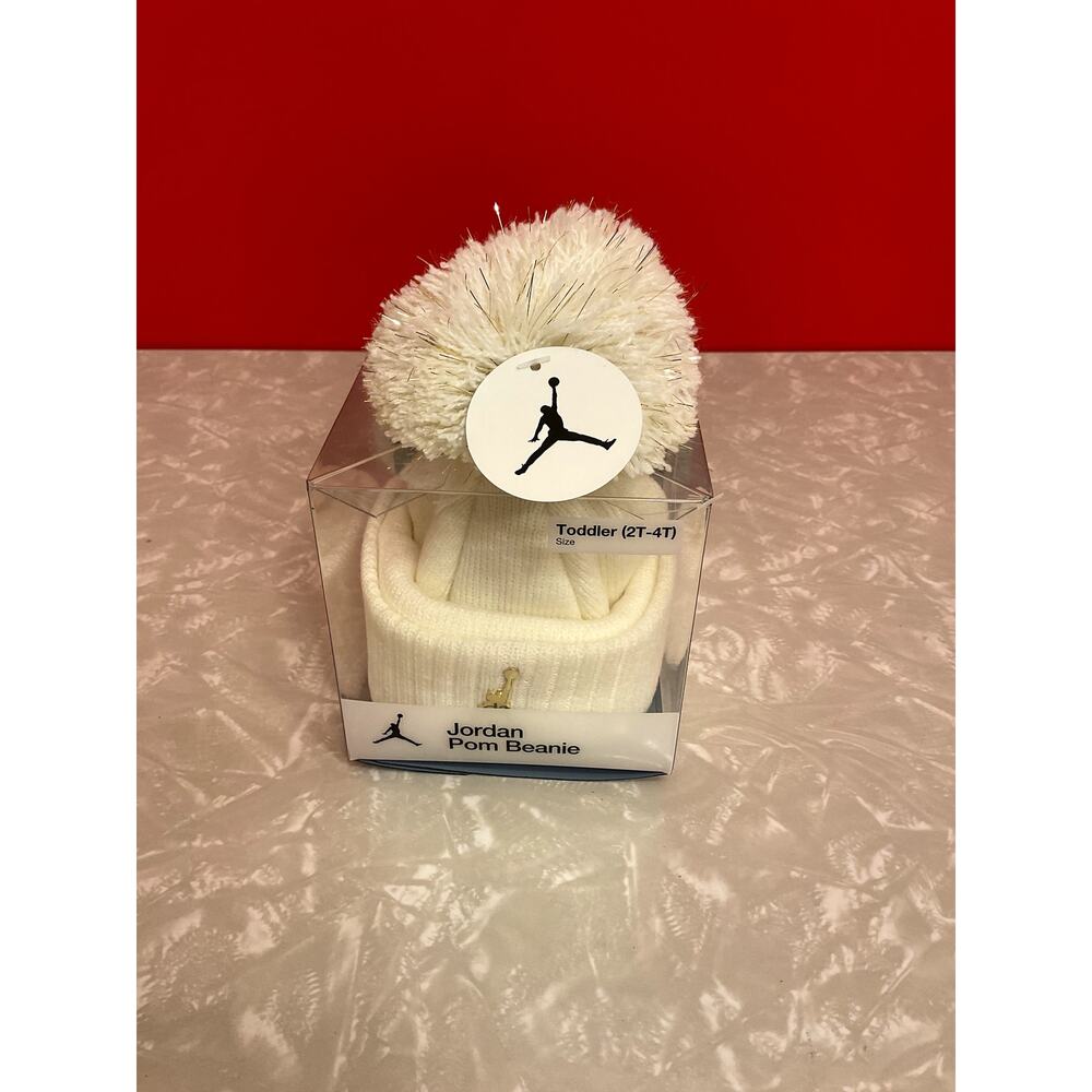 Jordan Pom Beanie, White with Gold Emblem, Toddler 2T-4T, NIB